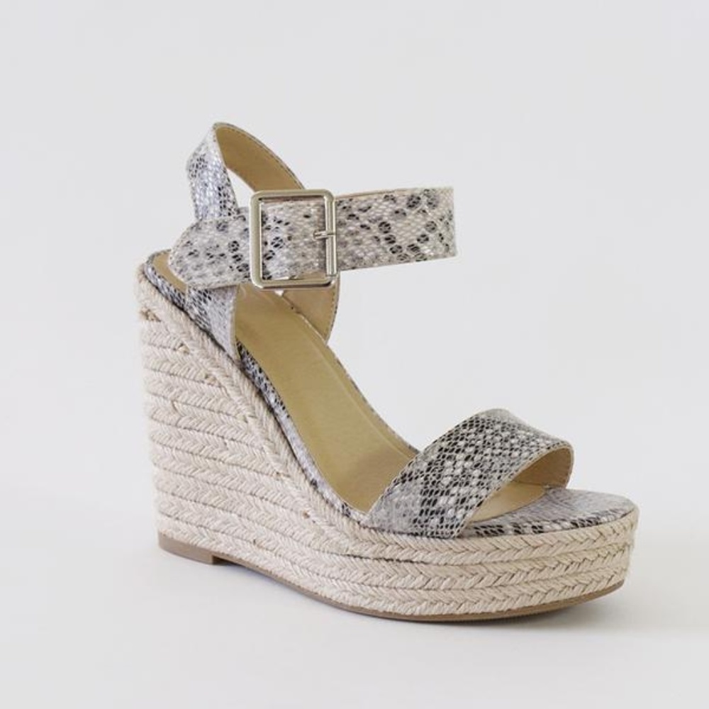 New! Beige Python Platform Wedge Espadrille Sandal - Picture 3 of 7